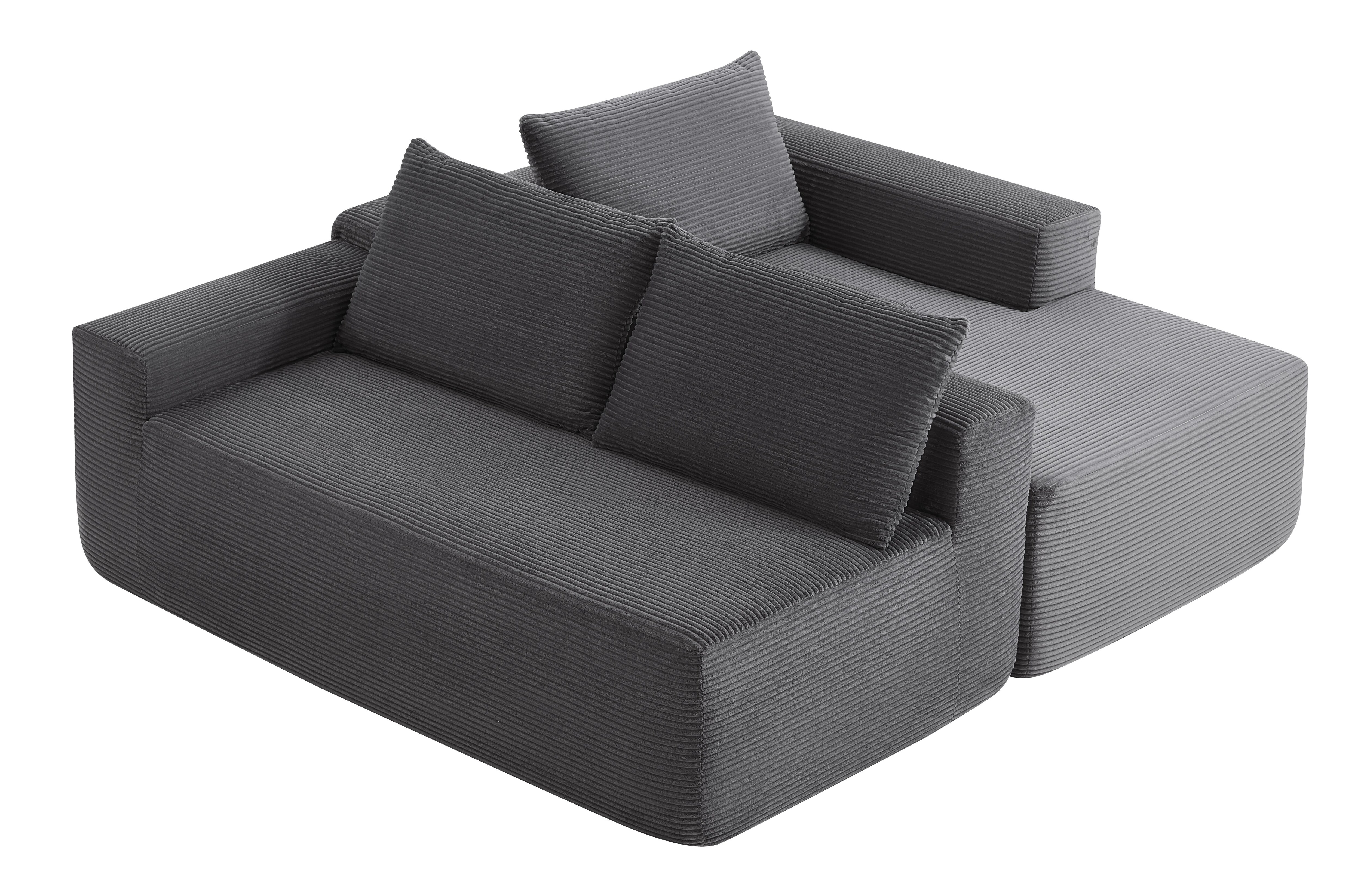 Modern Cloud Modular L-shaped Sectional Sofa In Grey Corduroy_voghion.com